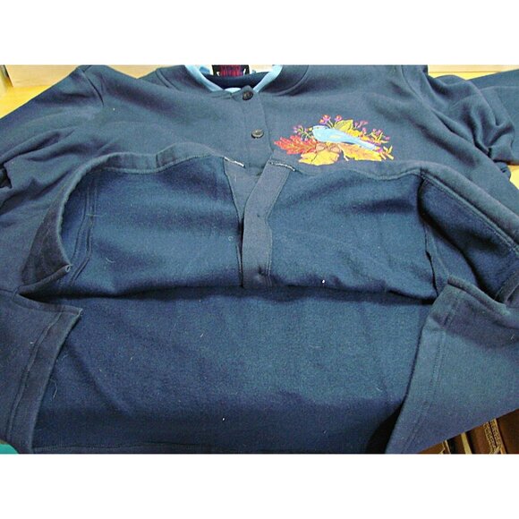 NEW Lauren Brooke Womens 3X Blue Button Jacket Shacket Embroidered Leaves Bird - Picture 8 of 12